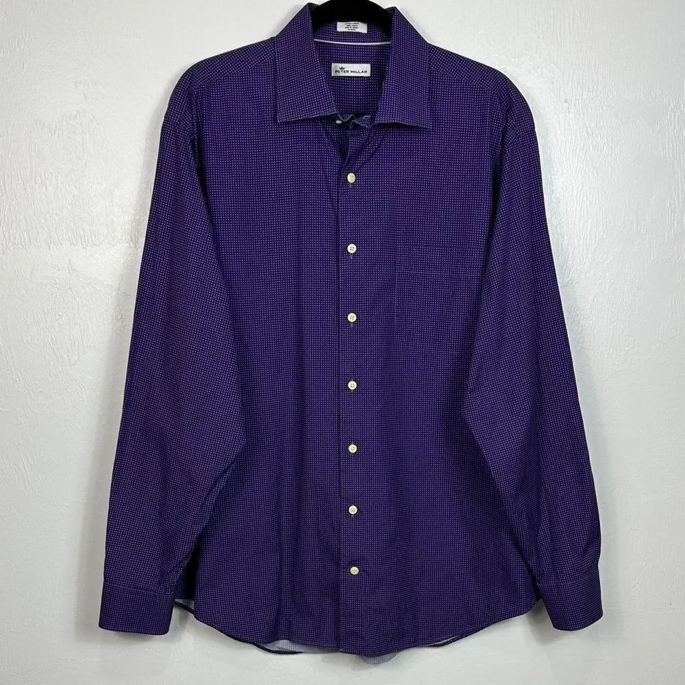 Peter Millar Crown Purple Geo Print Long Sleeve Dress Shirt Size XL